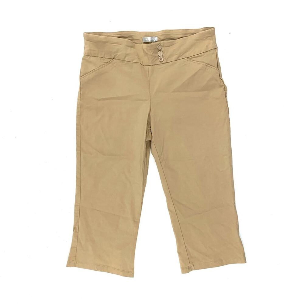 Tan Pull On Cropped Capri Pants
